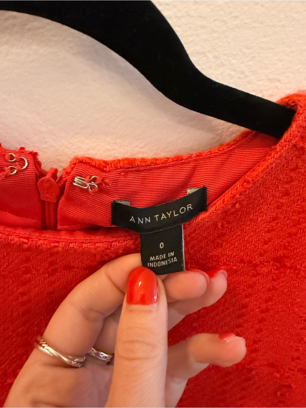 Ann Taylor Red Orange Short-Sleeve Tweed Dress with Front Button Detail - Picture 2 of 3